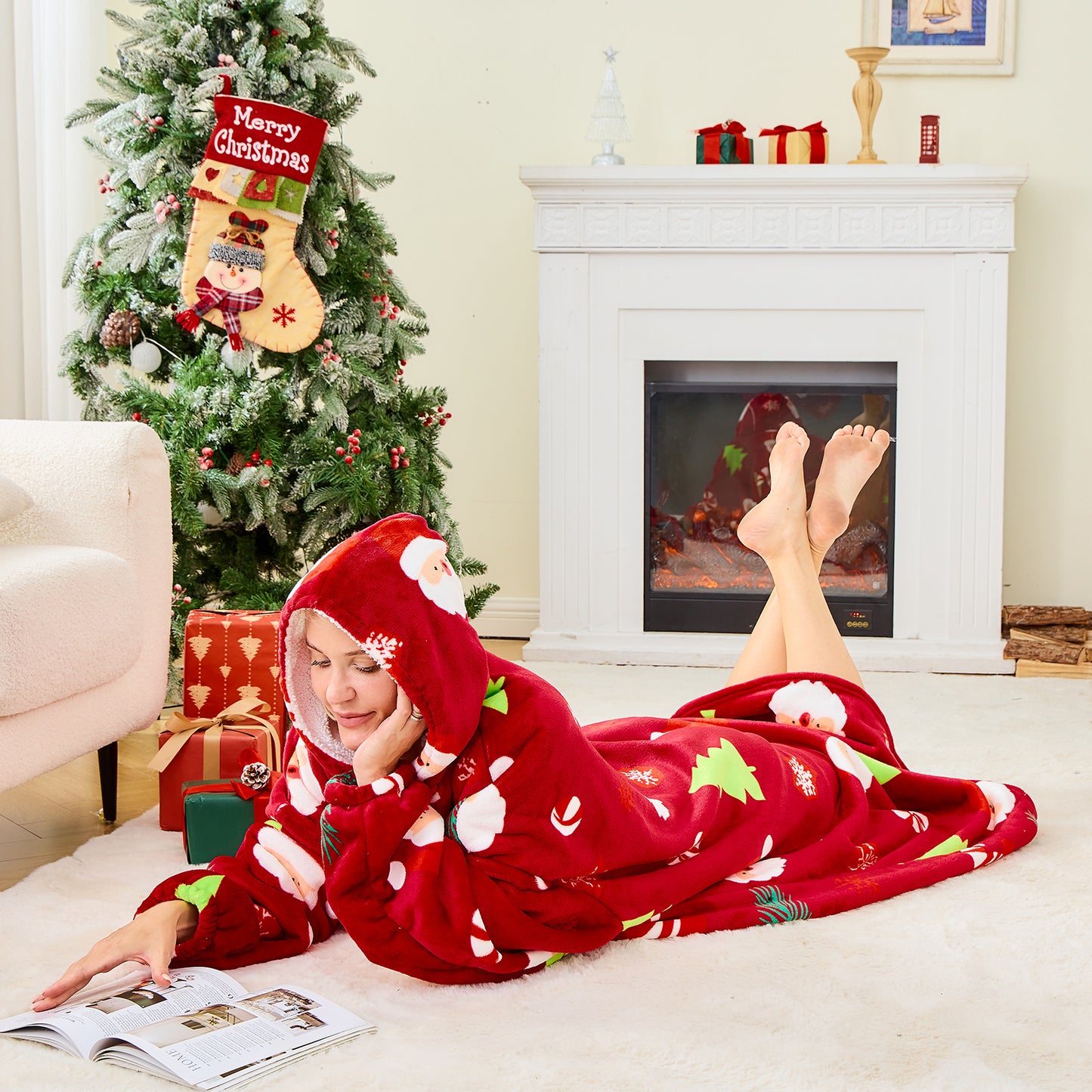 Santa Christmas Hoodie Blanket – Oversized Wearable Blanket