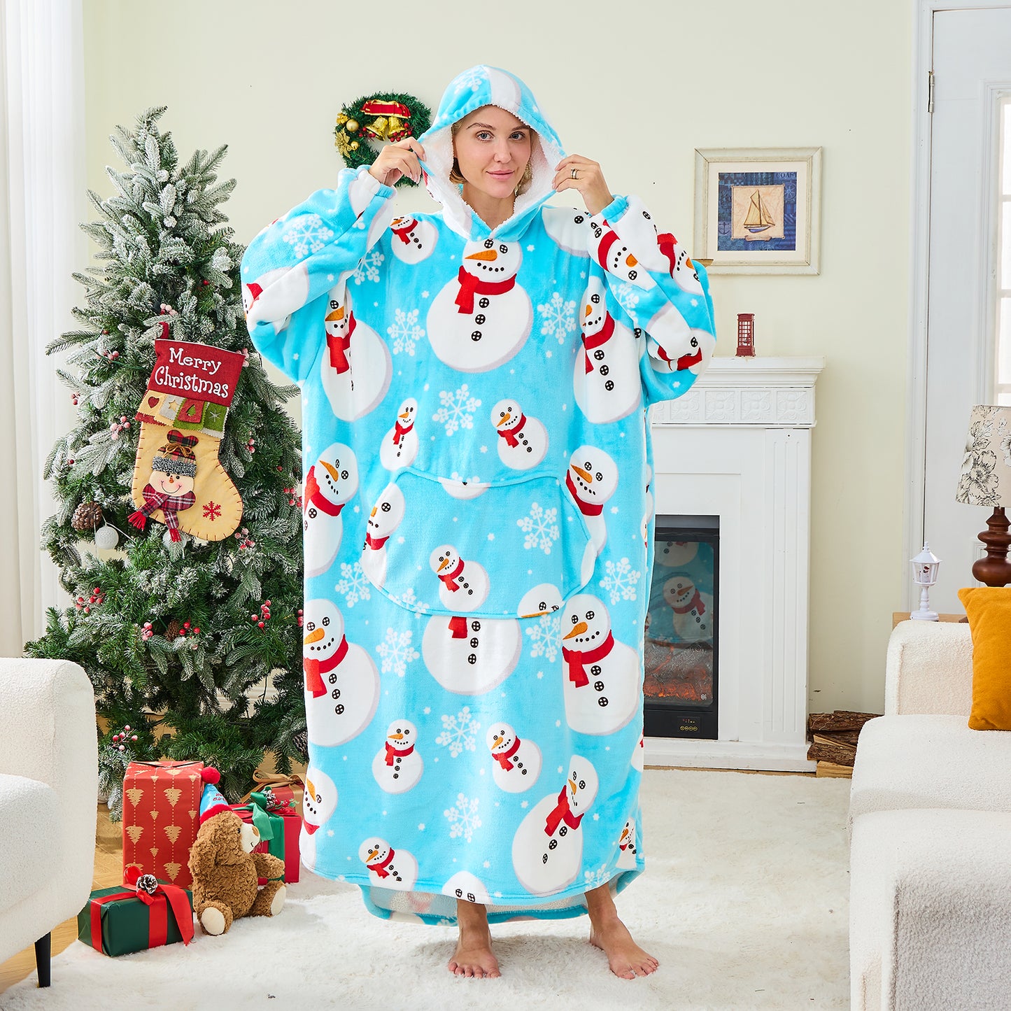 Snowman Hoodie Blanket – Cosy Oversized Christmas Wearable Blanket