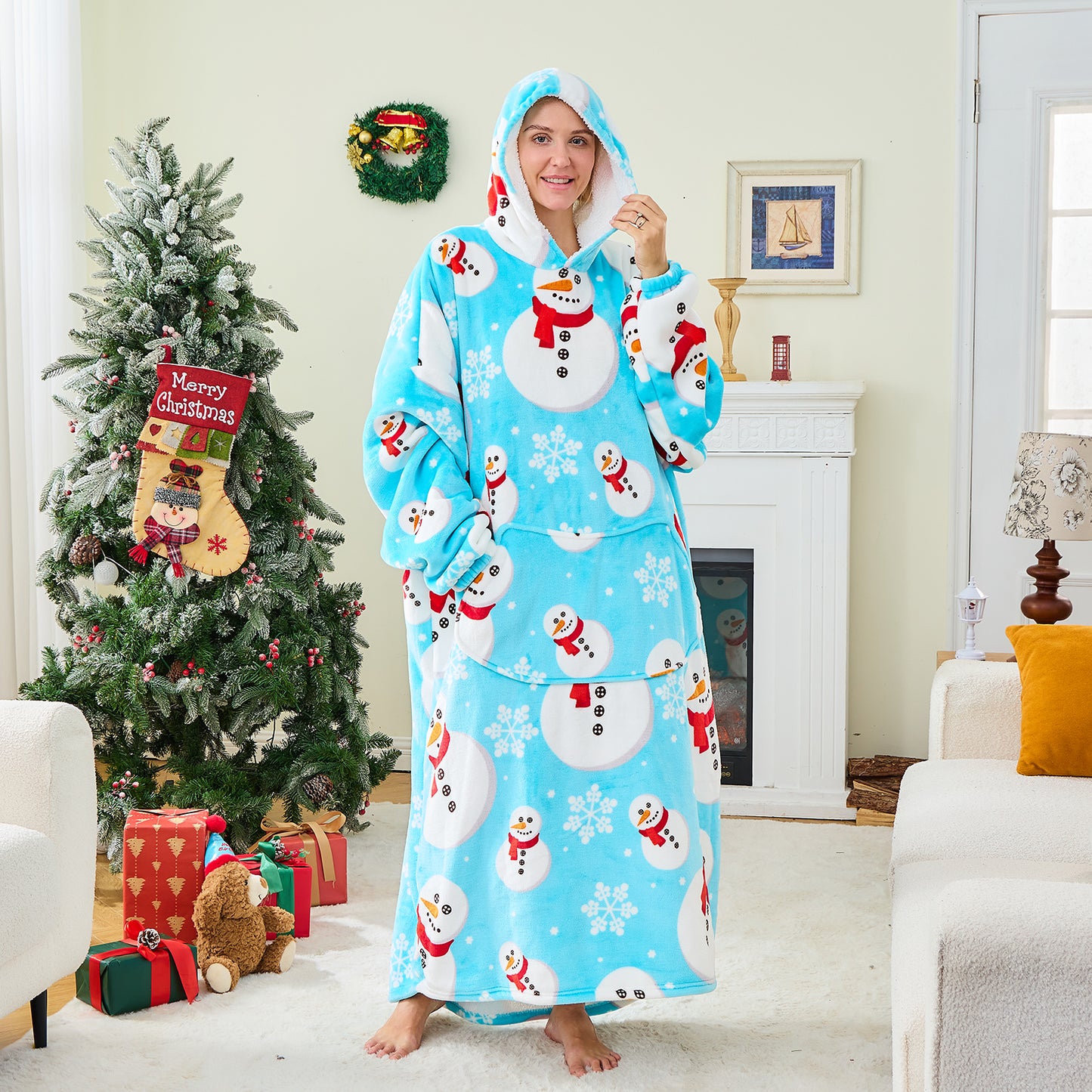 Snowman Hoodie Blanket – Cosy Oversized Christmas Wearable Blanket