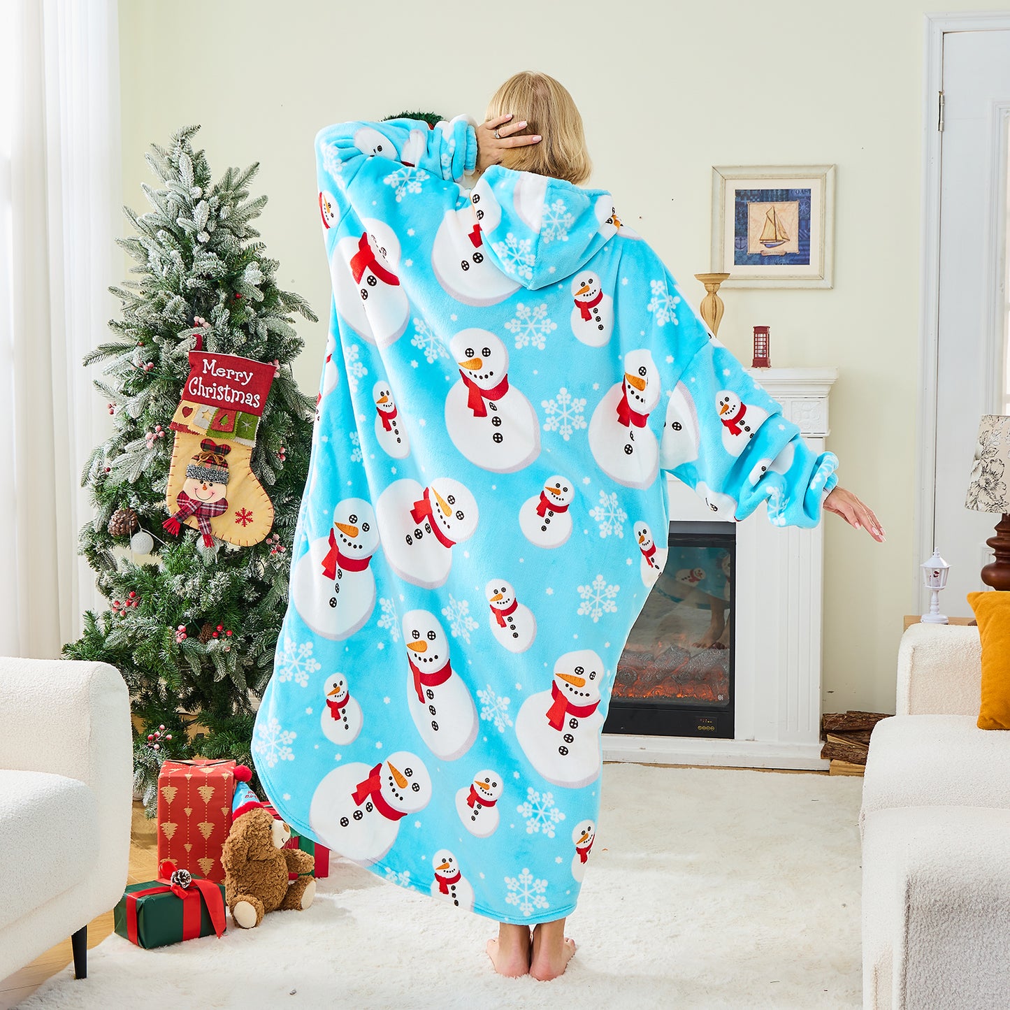 Snowman Hoodie Blanket – Cosy Oversized Christmas Wearable Blanket