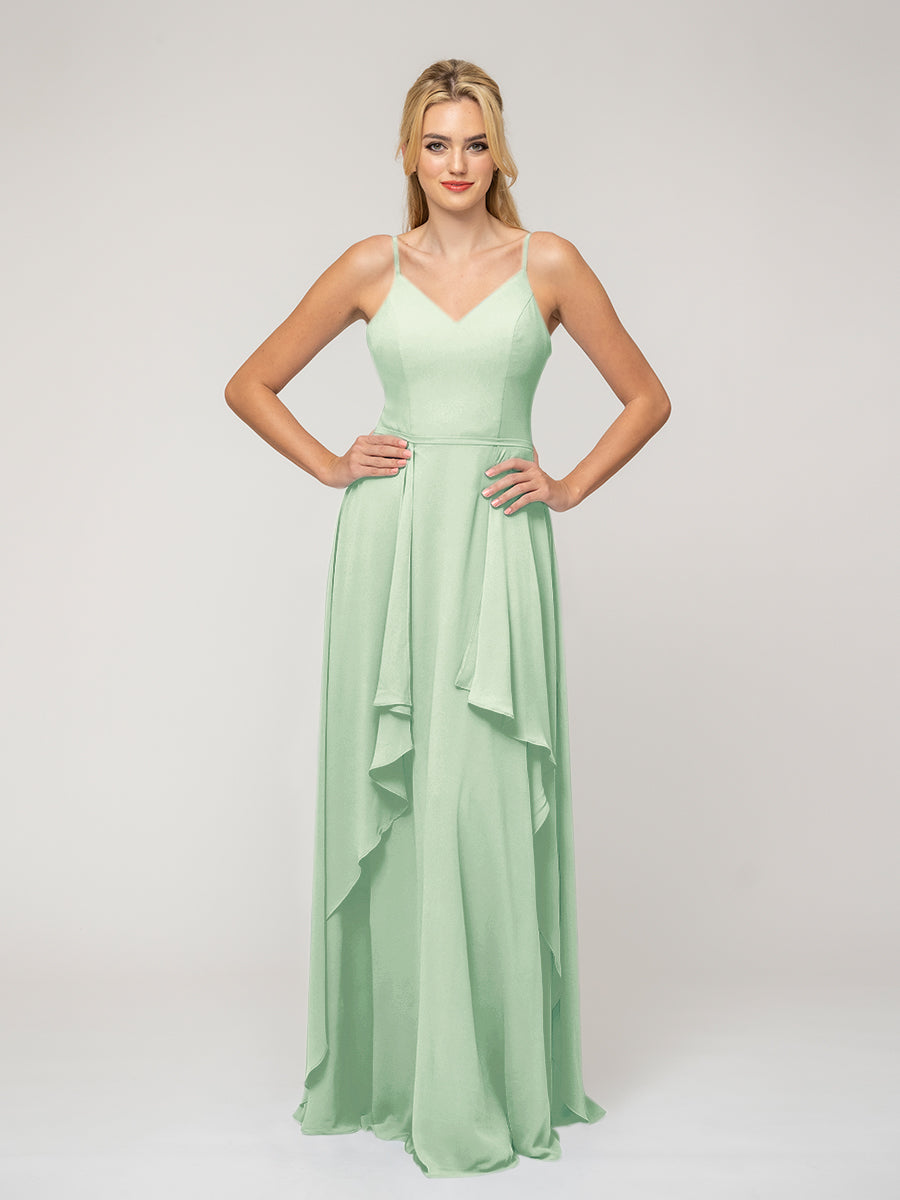 A Line Princess Spaghetti Strap Chiffon Bridesmaid Dresses