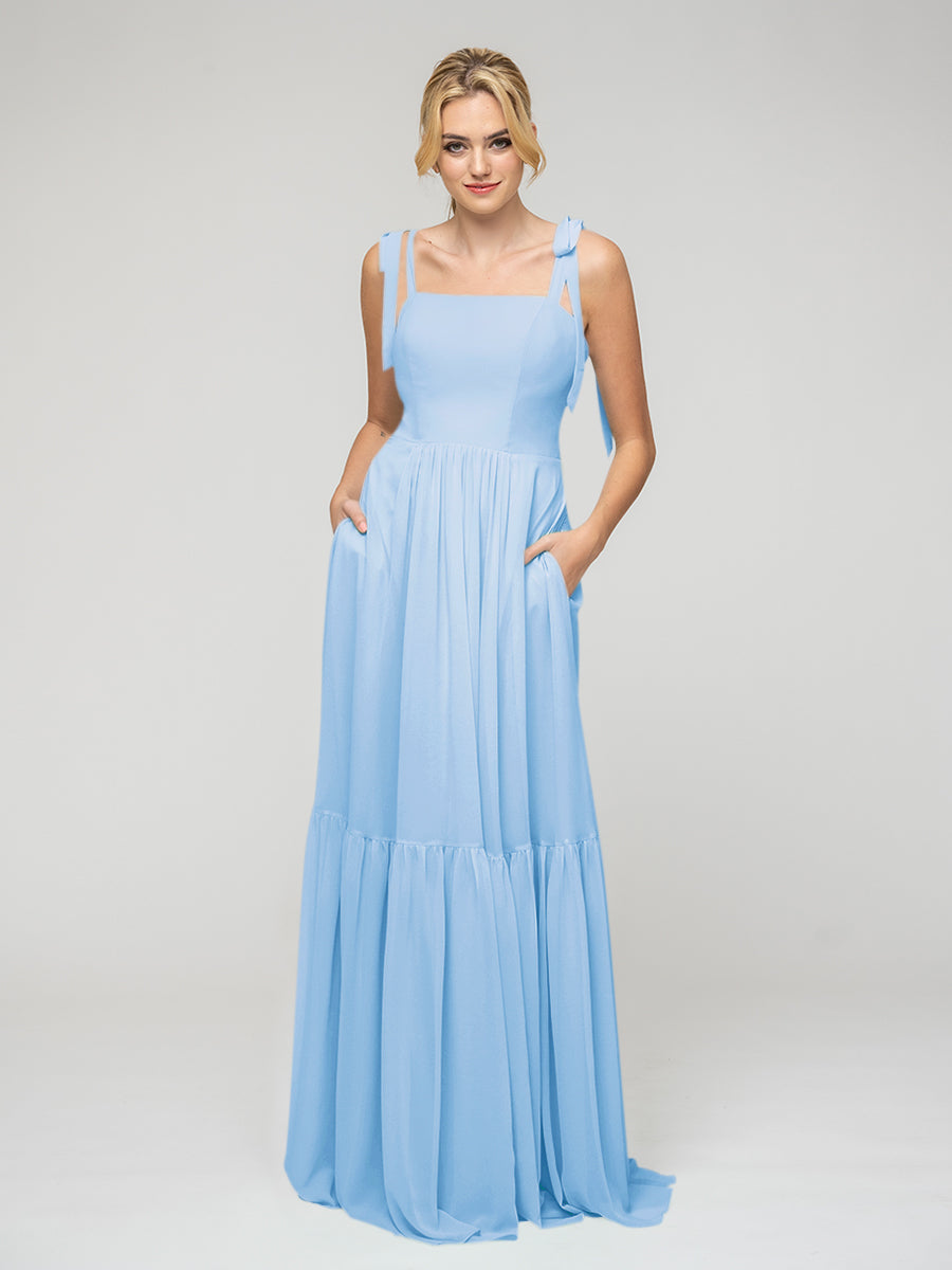 Tied Strap Tiered Smock Open Back Chiffon Bridesmaid Dresses