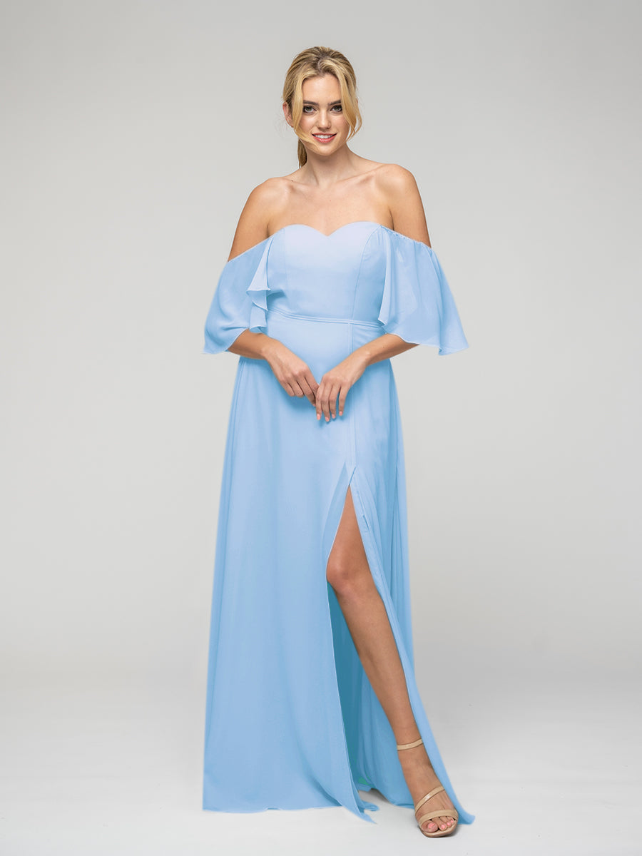 Sweetheart Chiffon Flutter Sleeve Bridesmaid Dresses With Split