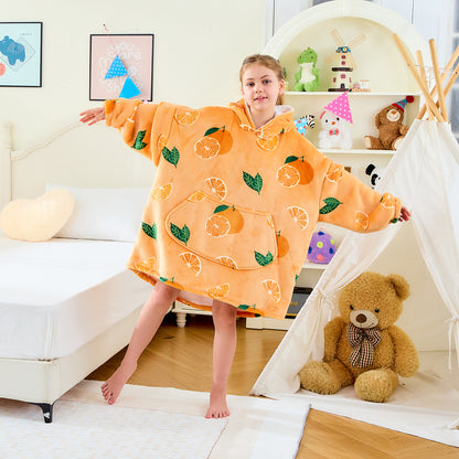 Children’s Orange Hoodie Blanket – Oversized Sherpa Fleece Wearable Blanket