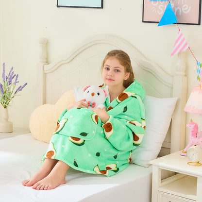 Kids Oversized Hoodie Blanket – Avocado Print Sherpa Lined