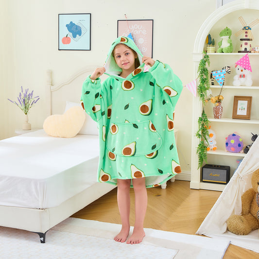 Kids Oversized Hoodie Blanket – Avocado Print Sherpa Lined