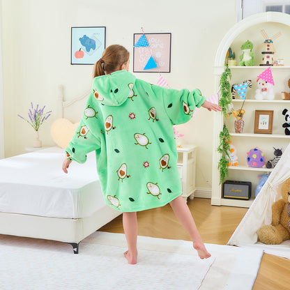 Cartoon Avocado Kids Hoodie Blanket – Oversized Sherpa Fleece Design