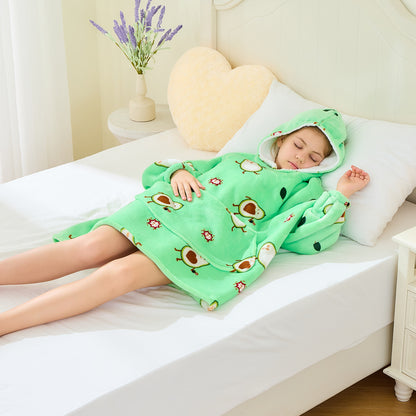 Cartoon Avocado Kids Hoodie Blanket – Oversized Sherpa Fleece Design