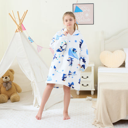 Penguin Kids Oversized Hoodie Blanket – Sherpa Lined Cosy Wear