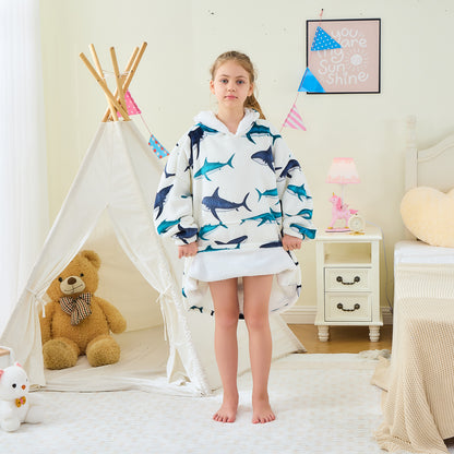 Shark Print Kids Oversized Hoodie Blanket