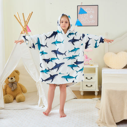 Shark Print Kids Oversized Hoodie Blanket