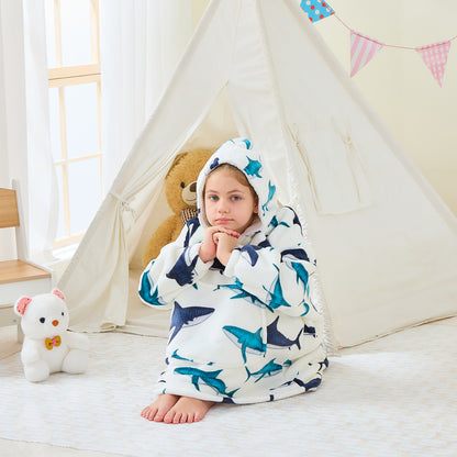 Shark Print Kids Oversized Hoodie Blanket