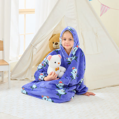 Koala Print Kids Hoodie Blanket – Oversized Sherpa Fleece Blanket Hoodie