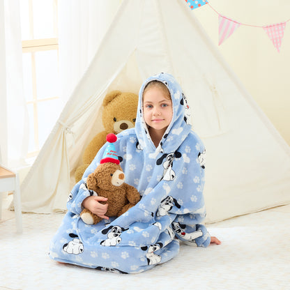 Kids Oversized Hoodie Blanket – Big-Eared Dog Sherpa Fleece Wearable Blanket