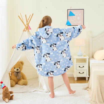 Kids Oversized Hoodie Blanket – Big-Eared Dog Sherpa Fleece Wearable Blanket