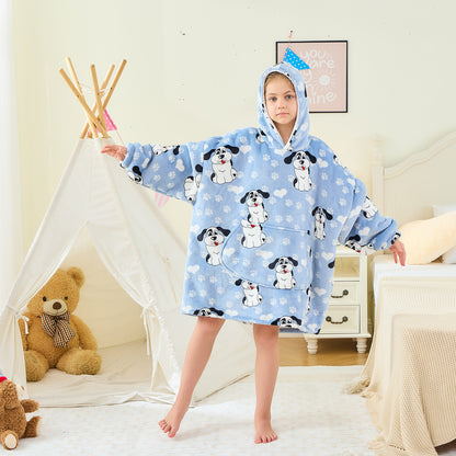 Kids Oversized Hoodie Blanket – Big-Eared Dog Sherpa Fleece Wearable Blanket