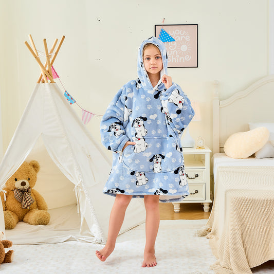 Kids Oversized Hoodie Blanket – Big-Eared Dog Sherpa Fleece Wearable Blanket