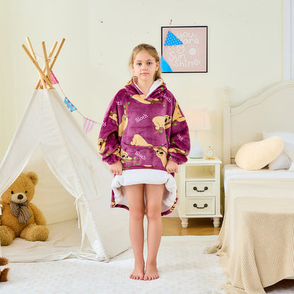 Children’s Sloth Hoodie Blanket – Oversized Sherpa Lined Wearable Blanket
