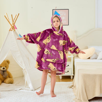 Children’s Sloth Hoodie Blanket – Oversized Sherpa Lined Wearable Blanket