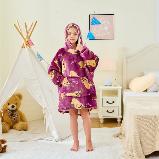 Children’s Sloth Hoodie Blanket – Oversized Sherpa Lined Wearable Blanket
