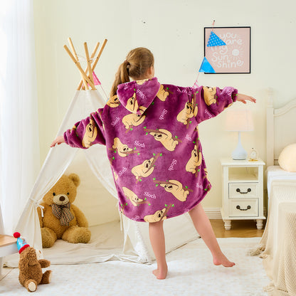Children’s Sloth Hoodie Blanket – Oversized Sherpa Lined Wearable Blanket