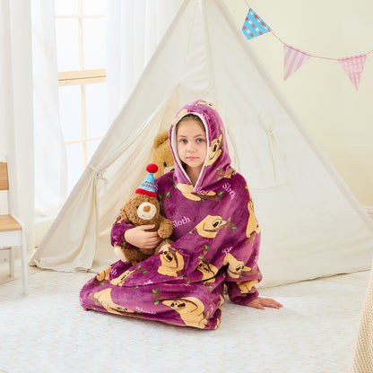 Children’s Sloth Hoodie Blanket – Oversized Sherpa Lined Wearable Blanket