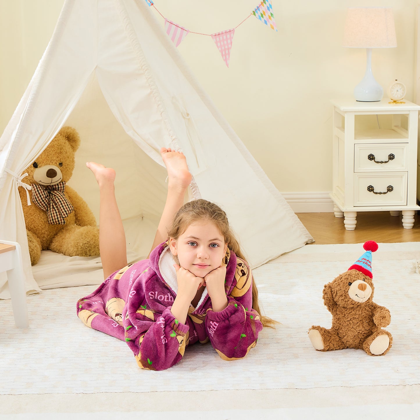 Children’s Sloth Hoodie Blanket – Oversized Sherpa Lined Wearable Blanket
