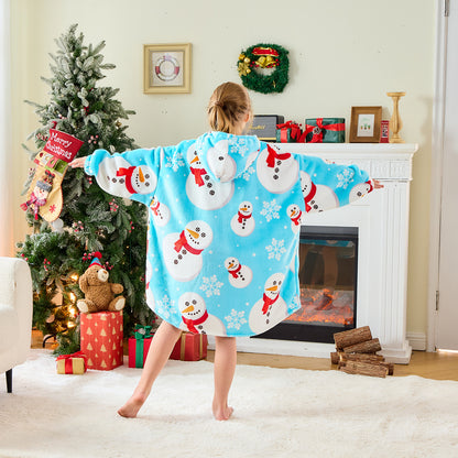 Children's Snowman Hoodie Blanket– Sherpa Lined Wearable Blanket