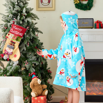 Children's Snowman Hoodie Blanket– Sherpa Lined Wearable Blanket