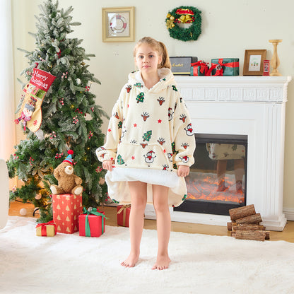 Christmas Kids Hoodie Blanket – Festive Reindeer & Tree Design
