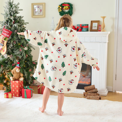 Christmas Kids Hoodie Blanket – Festive Reindeer & Tree Design