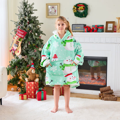 Snowman Print Kids Hoodie Blanket – Oversized Wearable Blanket