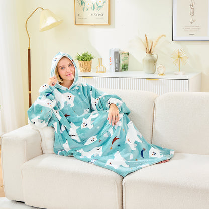 Extra Long Oversized Hoodie Blanket – Polar Bear Sherpa Fleece for Adults & Teens