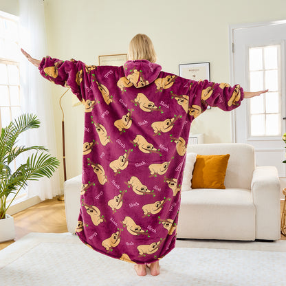 Sloth Print Extra Long Oversized Hoodie Blanket