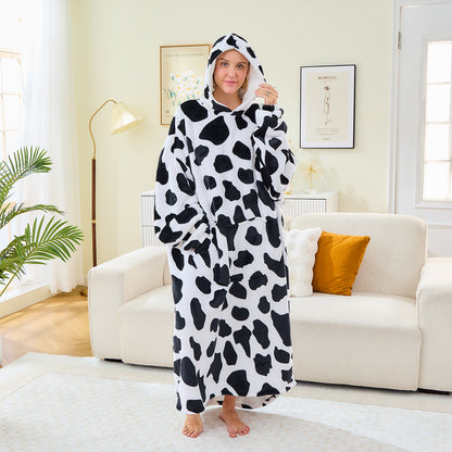 Cow Print Extra Long Oversized Sherpa Lined Wearable Blanket