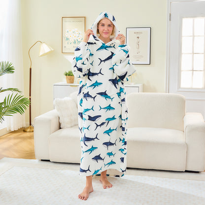 Adults & Teens Extra Long Oversized Hoodie Blanket – Shark Print