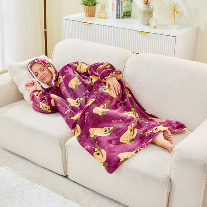 Sloth Print Extra Long Oversized Hoodie Blanket