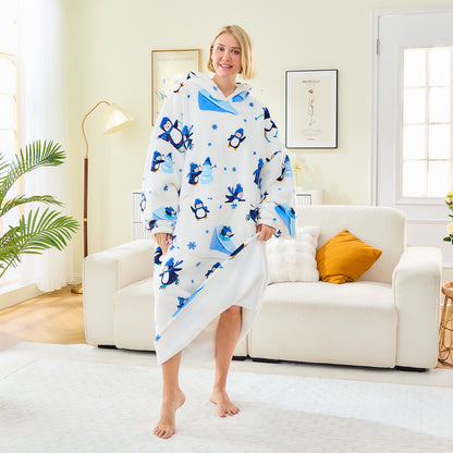 Penguin Print Sherpa Fleece Wearable Blanket