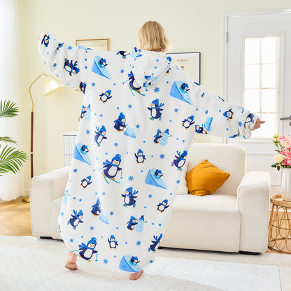 Penguin Print Sherpa Fleece Wearable Blanket