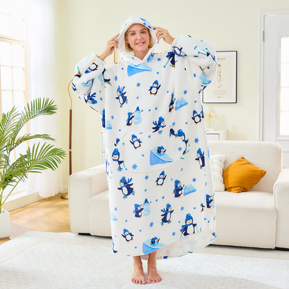 Penguin Print Sherpa Fleece Wearable Blanket