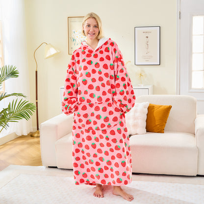 Strawberry Print Oversized Sherpa Hoodie Blanket