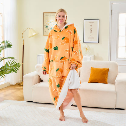 Orange Print Extra Long Oversized Hoodie Blanket