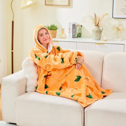 Orange Print Extra Long Oversized Hoodie Blanket