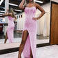 Strapless Sweetheart Corset Prom Dresses With Side Slit