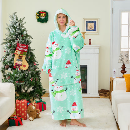 Oversized Christmas Hoodie Blanket – Snowman & Festive Prints