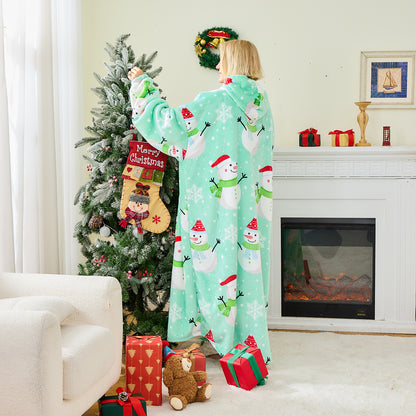 Oversized Christmas Hoodie Blanket – Snowman & Festive Prints