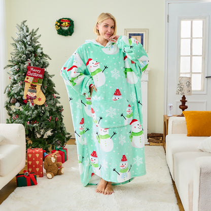 Oversized Christmas Hoodie Blanket – Snowman & Festive Prints