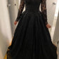 Black Gothic Long Sleeves Wedding Dress With Beads Lace Alternative Bride Sparkly Gown