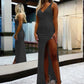 Sheath V-Neck Sleeveless Long Floor Length Velvet Sequin Prom Dress