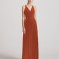 Cowl Neck Open Back Floor Length Velvet Bridesmaid Dresses